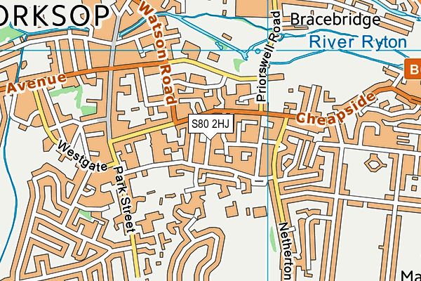 S80 2HJ map - OS VectorMap District (Ordnance Survey)