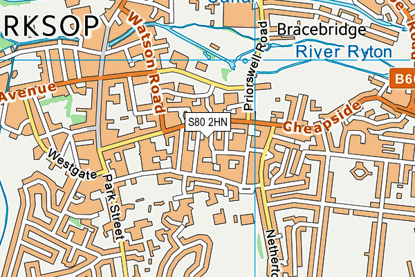 S80 2HN map - OS VectorMap District (Ordnance Survey)