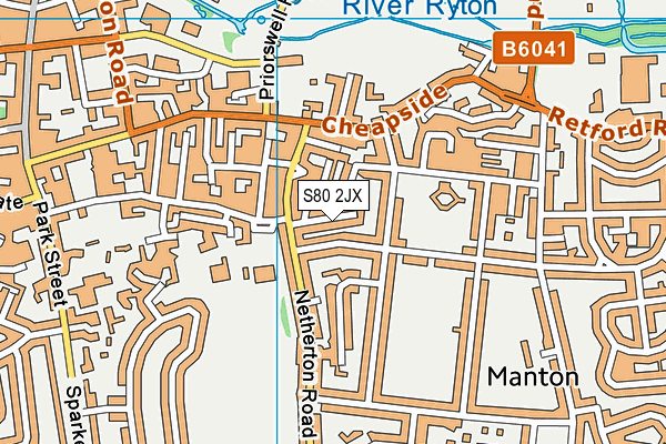 S80 2JX map - OS VectorMap District (Ordnance Survey)