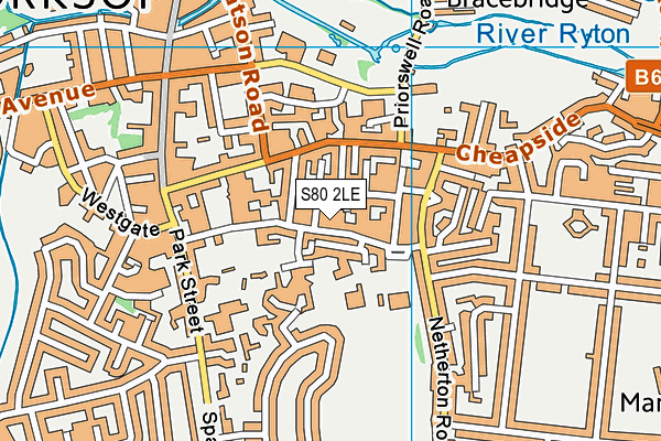 S80 2LE map - OS VectorMap District (Ordnance Survey)