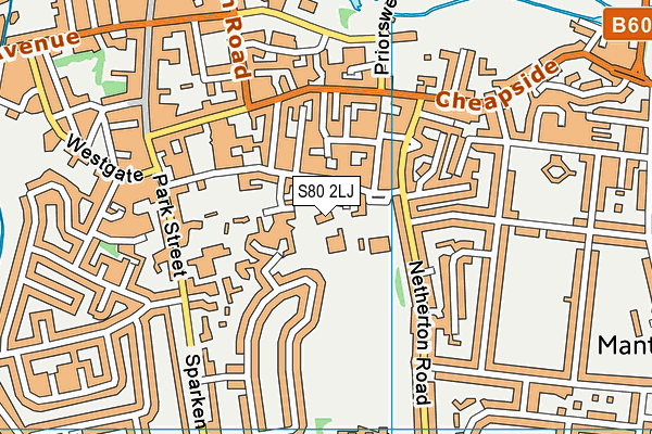 Worksop Priory C Of E Primary Academy map (S80 2LJ) - OS VectorMap District (Ordnance Survey)