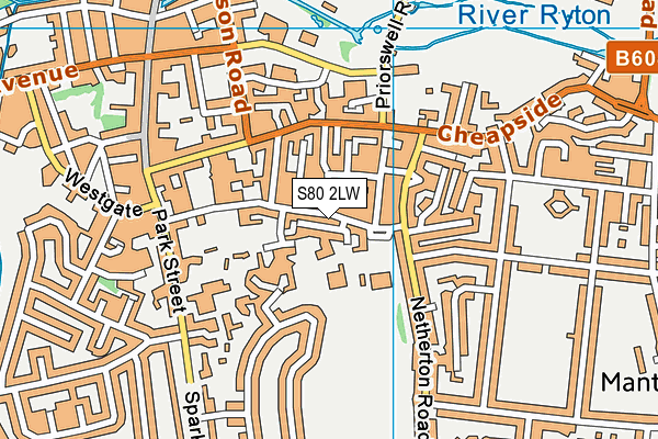 S80 2LW map - OS VectorMap District (Ordnance Survey)