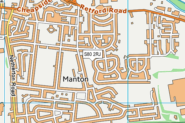 S80 2RJ map - OS VectorMap District (Ordnance Survey)