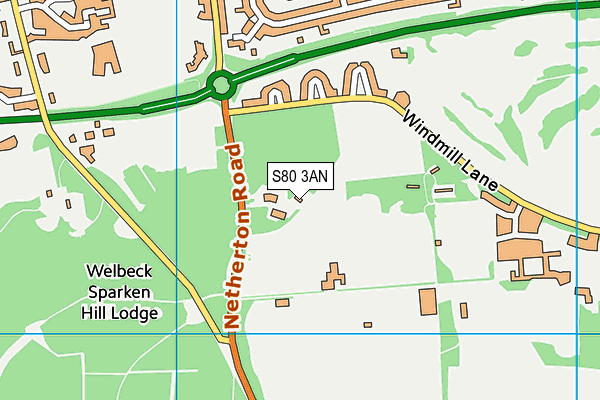 S80 3AN map - OS VectorMap District (Ordnance Survey)