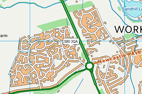 S80 3QA map - OS VectorMap District (Ordnance Survey)