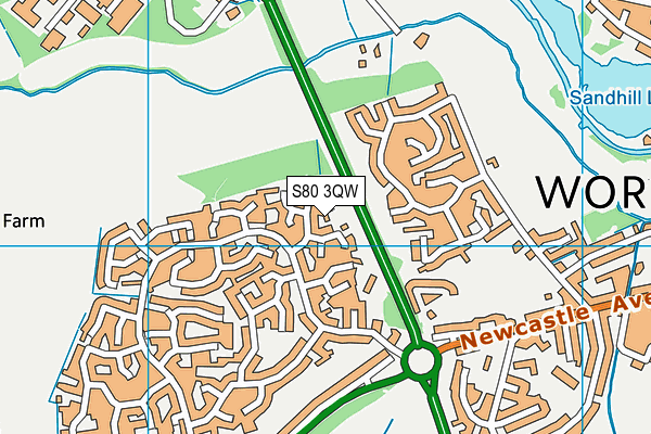 S80 3QW map - OS VectorMap District (Ordnance Survey)