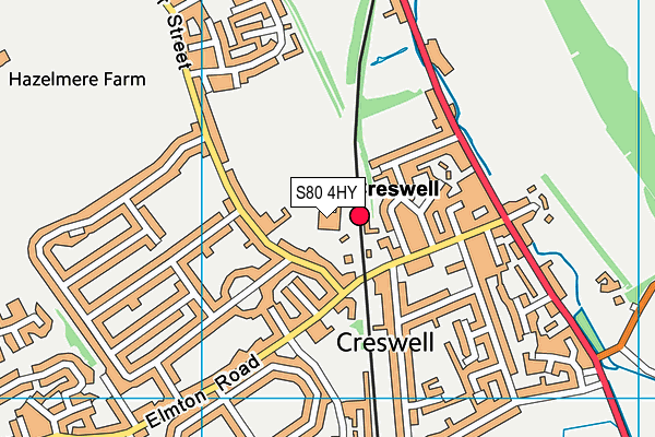 Creswell CofE Controlled Infant and Nursery map (S80 4HY) - OS VectorMap District (Ordnance Survey)