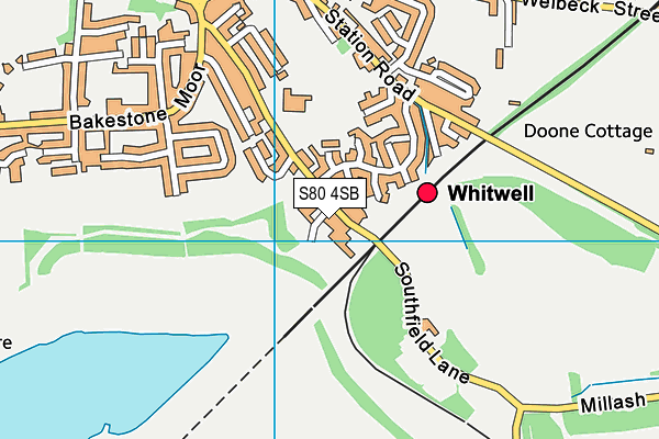 Whitwell Primary School map (S80 4sb) - OS VectorMap District (Ordnance Survey)