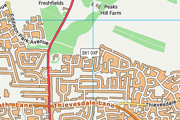 S81 0XF map - OS VectorMap District (Ordnance Survey)