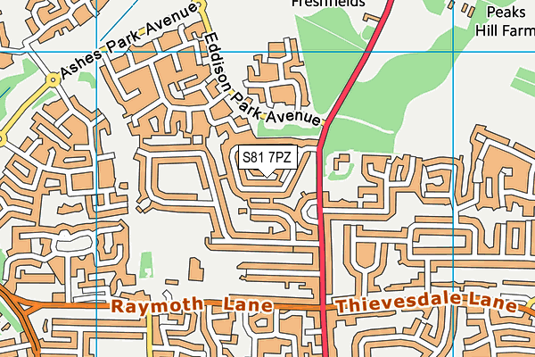 S81 7PZ map - OS VectorMap District (Ordnance Survey)