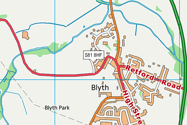 Blyth Cricket Club map (S81 8HF) - OS VectorMap District (Ordnance Survey)