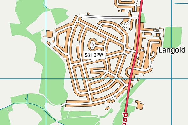 S81 9PW map - OS VectorMap District (Ordnance Survey)