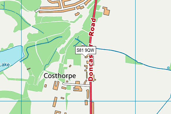 Costhorpe Cricket Ground map (S81 9QW) - OS VectorMap District (Ordnance Survey)