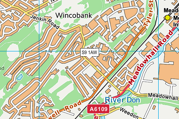 S9 1AW map - OS VectorMap District (Ordnance Survey)