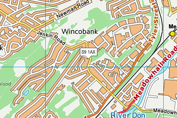 S9 1AX map - OS VectorMap District (Ordnance Survey)