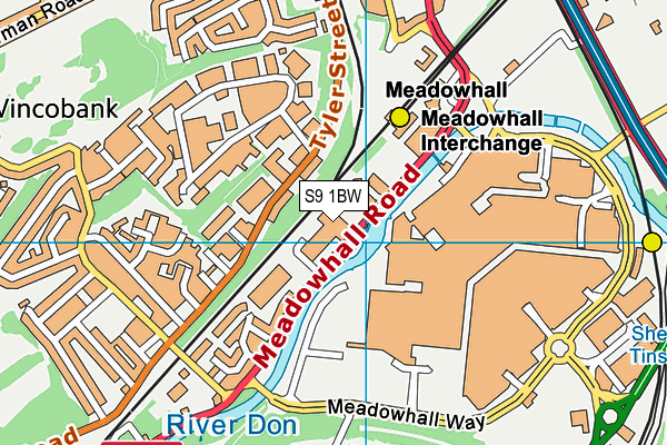 S9 1BW map - OS VectorMap District (Ordnance Survey)