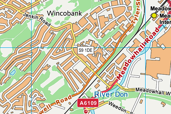 S9 1DE map - OS VectorMap District (Ordnance Survey)