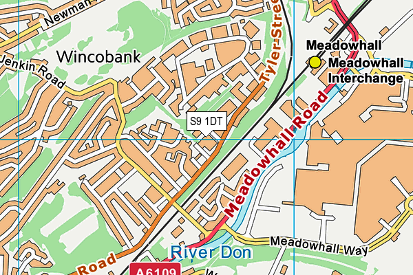 S9 1DT map - OS VectorMap District (Ordnance Survey)