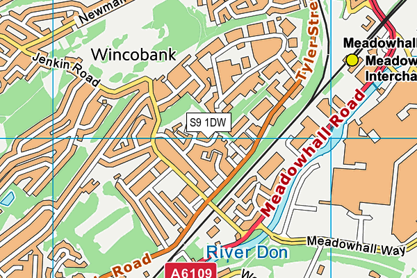 S9 1DW map - OS VectorMap District (Ordnance Survey)