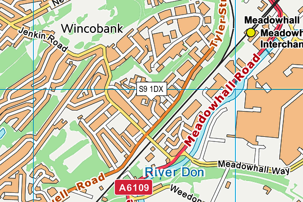 S9 1DX map - OS VectorMap District (Ordnance Survey)