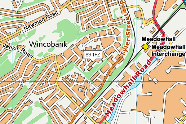 S9 1FZ map - OS VectorMap District (Ordnance Survey)