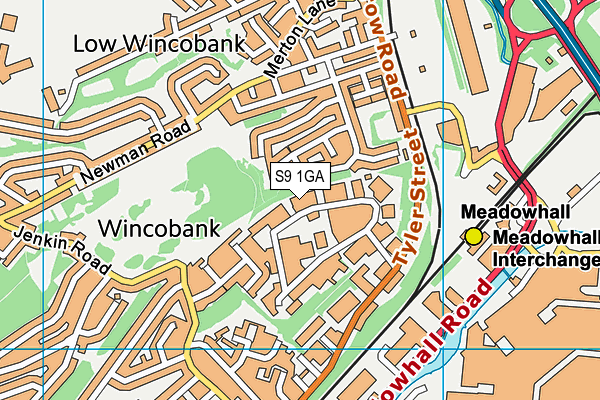 S9 1GA map - OS VectorMap District (Ordnance Survey)