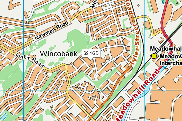 S9 1GD map - OS VectorMap District (Ordnance Survey)