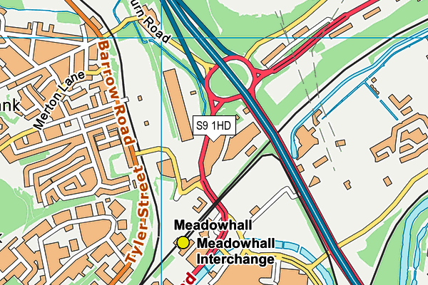 S9 1HD map - OS VectorMap District (Ordnance Survey)