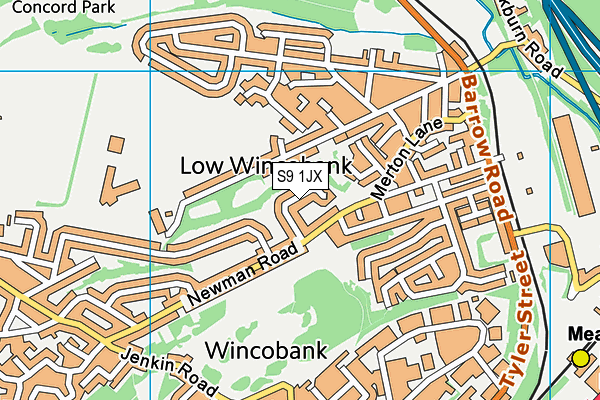 S9 1JX map - OS VectorMap District (Ordnance Survey)