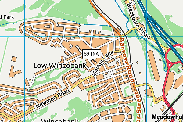 S9 1NA map - OS VectorMap District (Ordnance Survey)