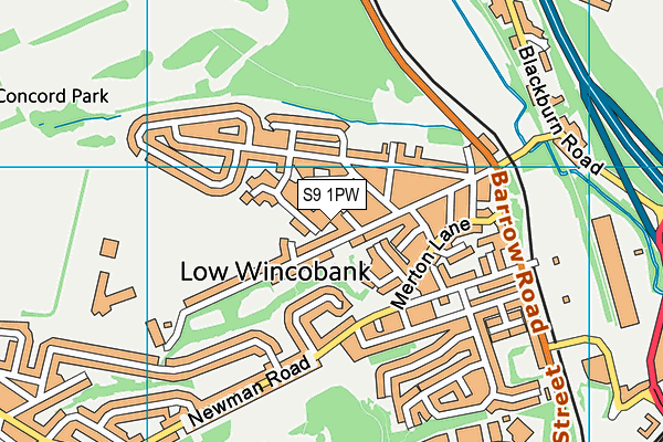 S9 1PW map - OS VectorMap District (Ordnance Survey)