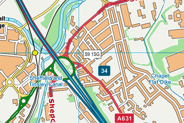 Tinsley Green map (S9 1SG) - OS VectorMap District (Ordnance Survey)