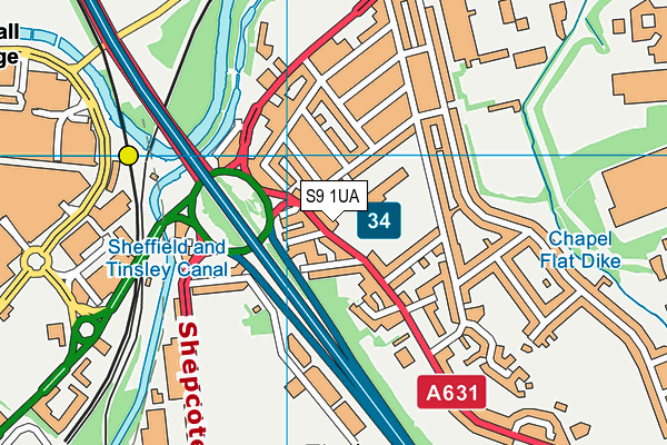 S9 1UA map - OS VectorMap District (Ordnance Survey)