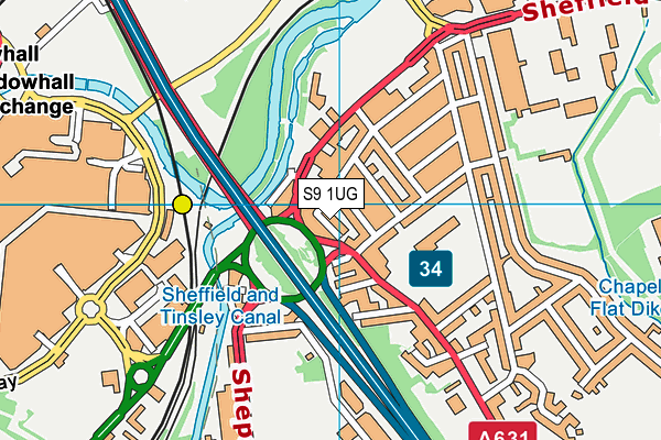 S9 1UG map - OS VectorMap District (Ordnance Survey)