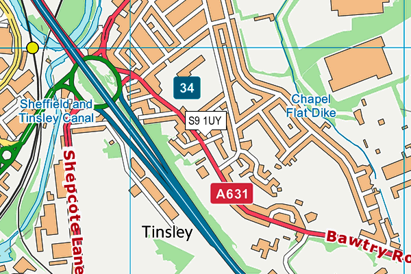 S9 1UY map - OS VectorMap District (Ordnance Survey)