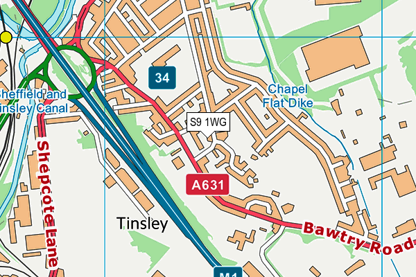 S9 1WG map - OS VectorMap District (Ordnance Survey)