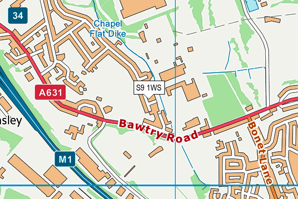 S9 1WS map - OS VectorMap District (Ordnance Survey)