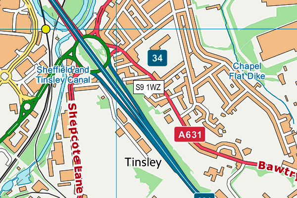 S9 1WZ map - OS VectorMap District (Ordnance Survey)