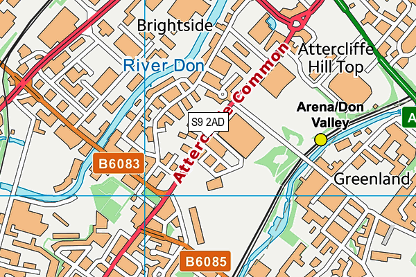 S9 2AD map - OS VectorMap District (Ordnance Survey)