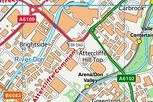 S9 2AG map - OS VectorMap District (Ordnance Survey)