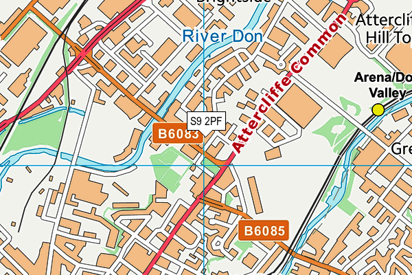 S9 2PF map - OS VectorMap District (Ordnance Survey)