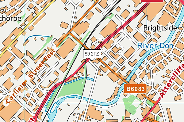 S9 2TZ map - OS VectorMap District (Ordnance Survey)