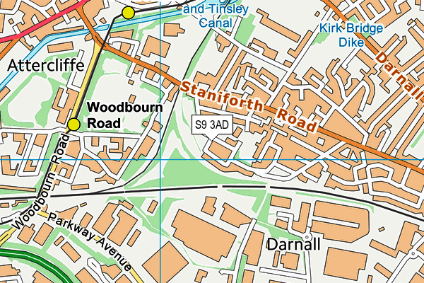 S9 3AD map - OS VectorMap District (Ordnance Survey)