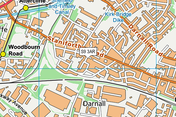 S9 3AR map - OS VectorMap District (Ordnance Survey)