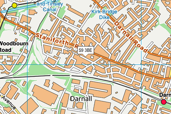 S9 3BE map - OS VectorMap District (Ordnance Survey)