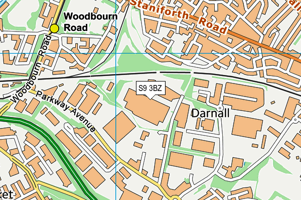 S9 3BZ map - OS VectorMap District (Ordnance Survey)