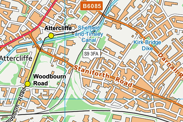 S9 3FA map - OS VectorMap District (Ordnance Survey)