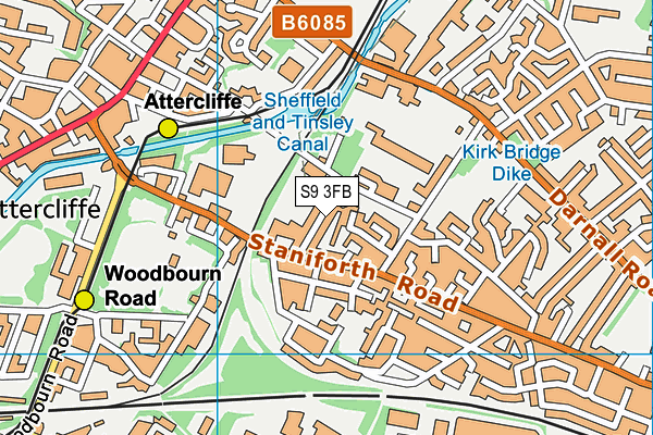 S9 3FB map - OS VectorMap District (Ordnance Survey)