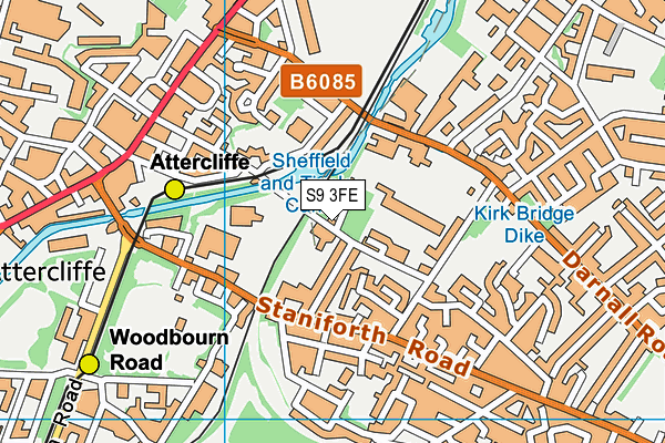 S9 3FE map - OS VectorMap District (Ordnance Survey)