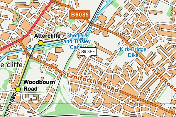 S9 3FF map - OS VectorMap District (Ordnance Survey)